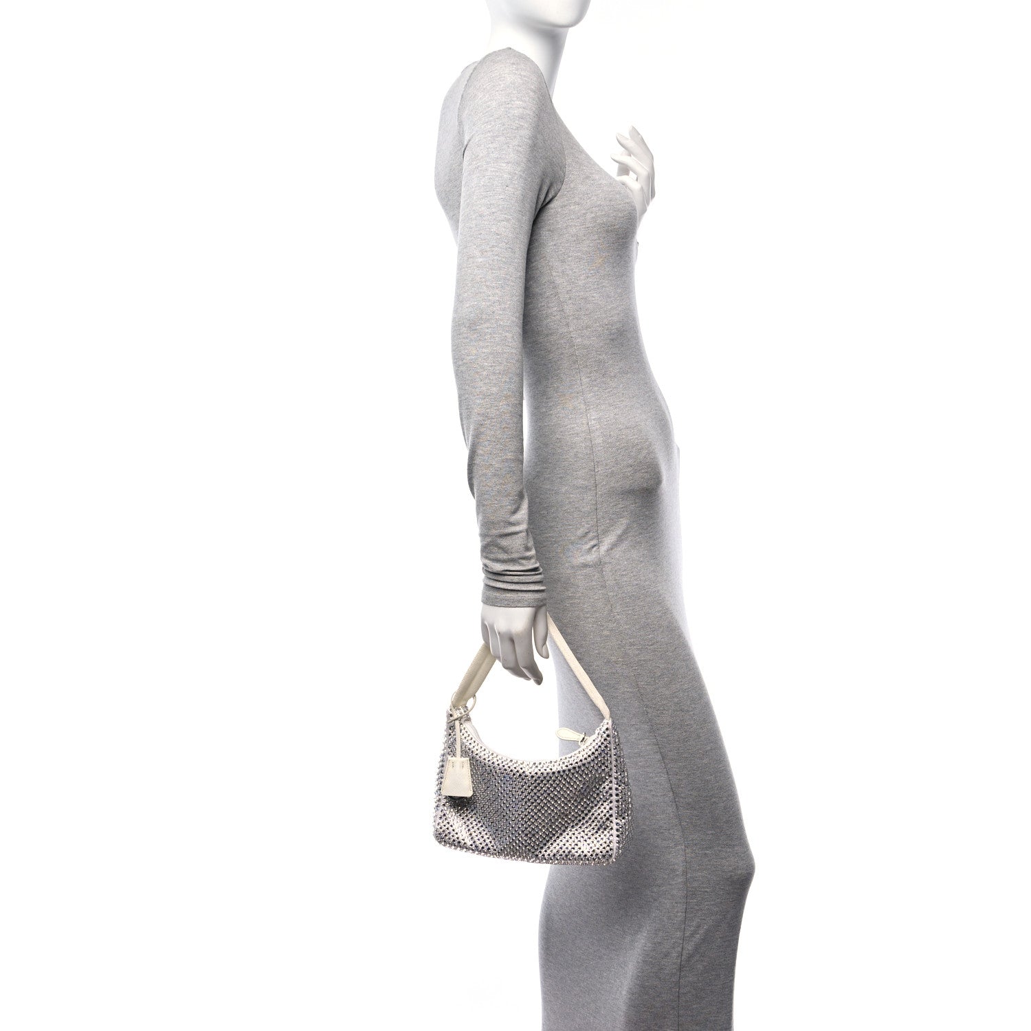 Prada Satin Crystal Mini Re-Edition 2000 Bag White 2 of 9