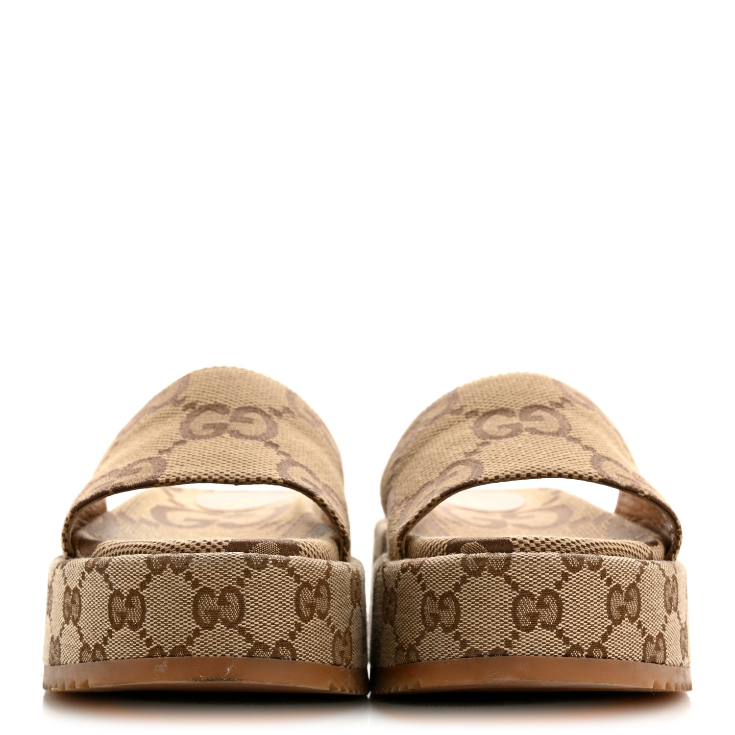 Gucci Monogram Maxi GG Angelina Platform 55mm Slide Sandals 38.5 Camel Ebony 3 of 10