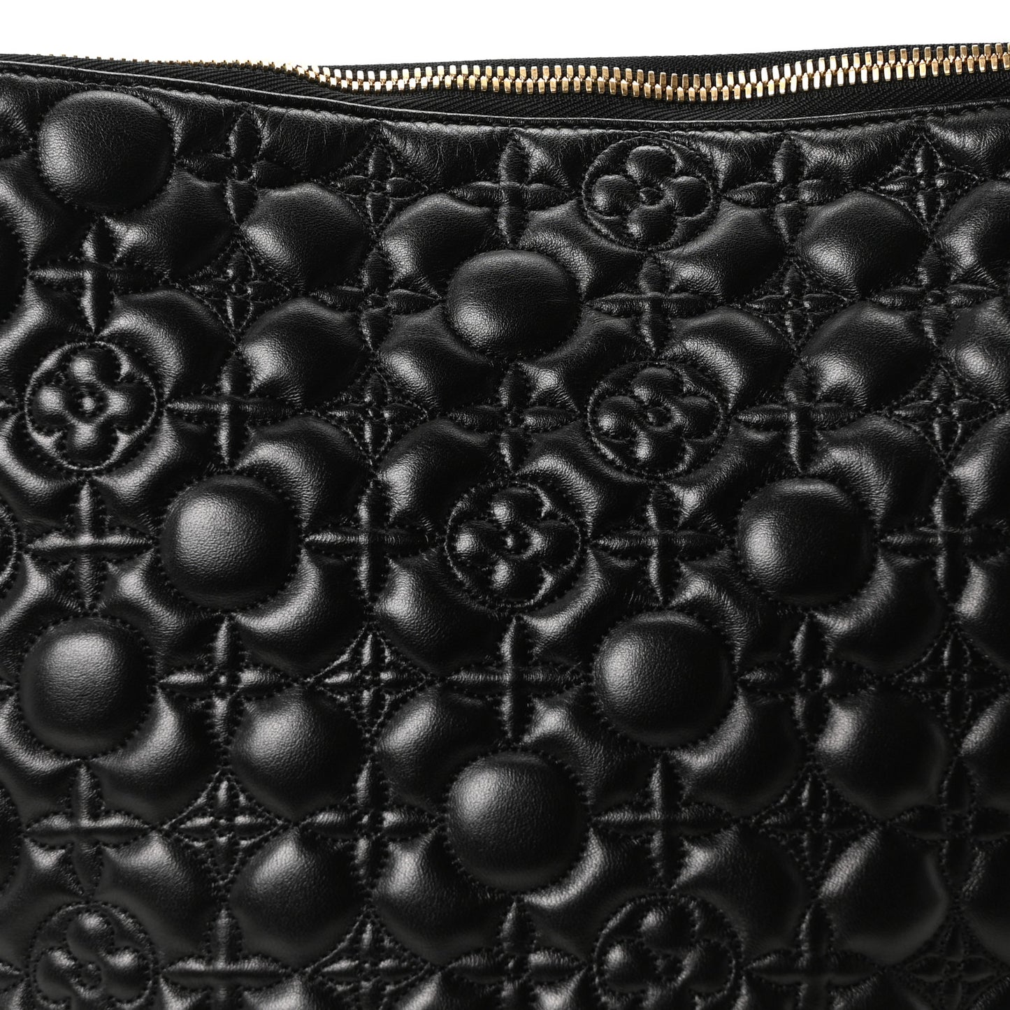 Lambskin Quilted Flowers Triangle Softy Black