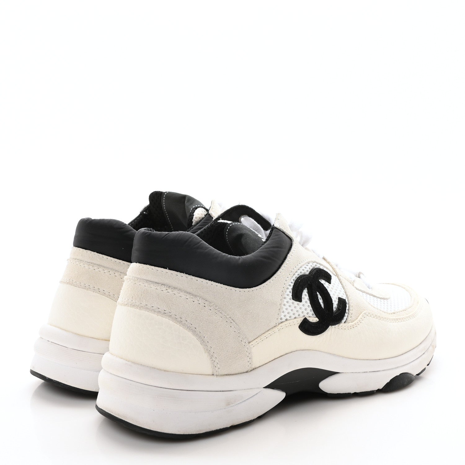 Chanel Mesh Suede Calfskin Grained Calfskin Womens CC Sneakers 39.5 White Black 5 of 8