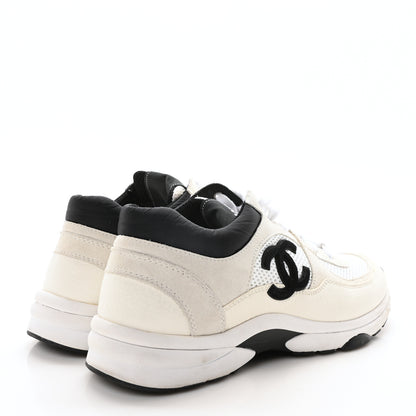 Chanel Mesh Suede Calfskin Grained Calfskin Womens CC Sneakers 39.5 White Black 5 of 8