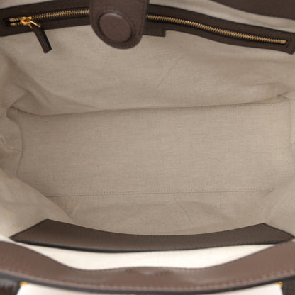 Gucci Monogram Jumbo GG Textured Dollar Calfskin Web Medium Ophidia Shopping Tote Camel Ebony 5 of 10