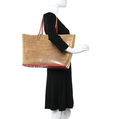 Christian Louboutin Calfskin Liege Pepite Cork Spikes East West Cabata Tote Snow 2 of 15