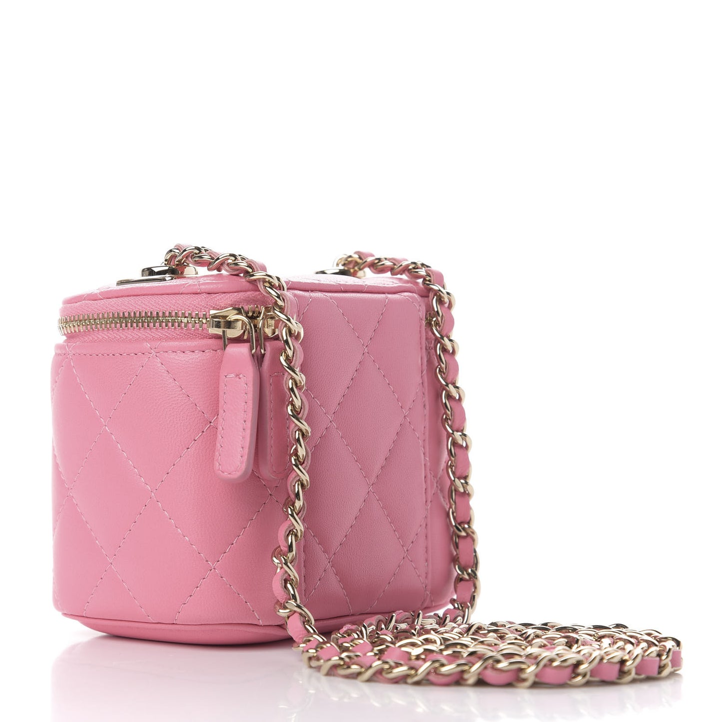 Lambskin Quilted Mini Vanity Case With Chain Pale Pink