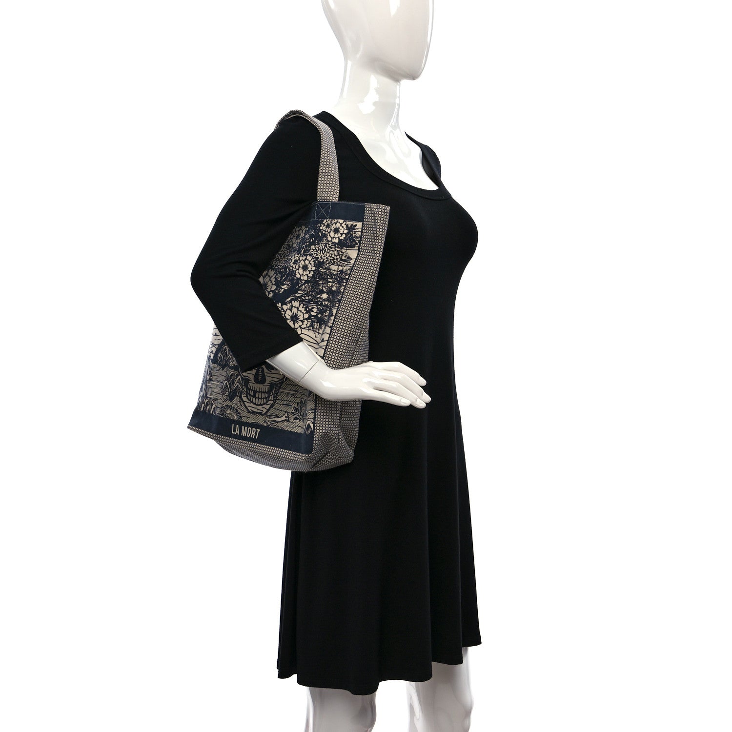 Christian Dior Canvas Print Cruise Tote Ivory Navy 2 of 8