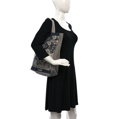 Christian Dior Canvas Print Cruise Tote Ivory Navy 2 of 8
