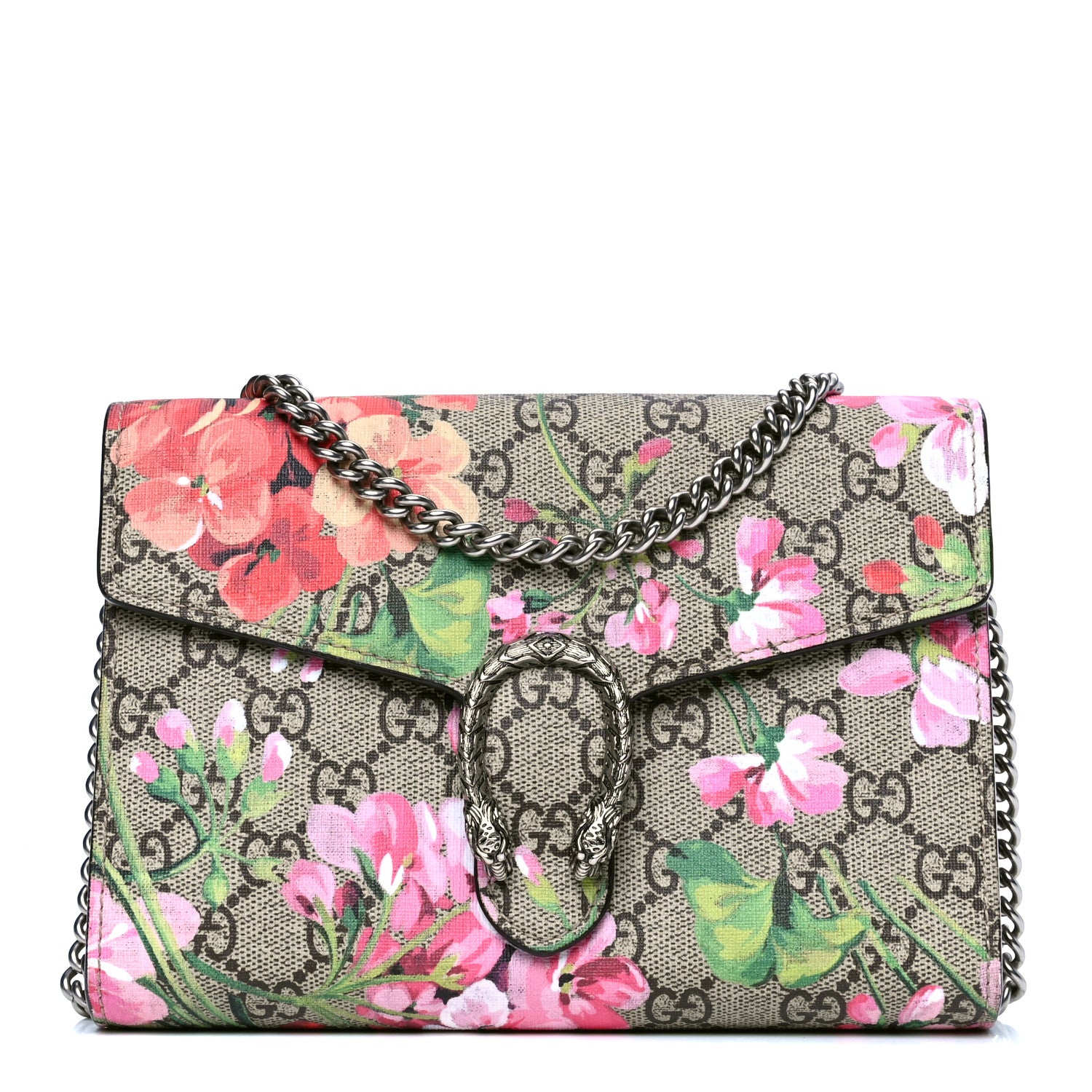 Gucci GG Supreme Monogram Blooms Mini Dionysus Chain Wallet Beige Multicolor Dry Rose 1 of 4