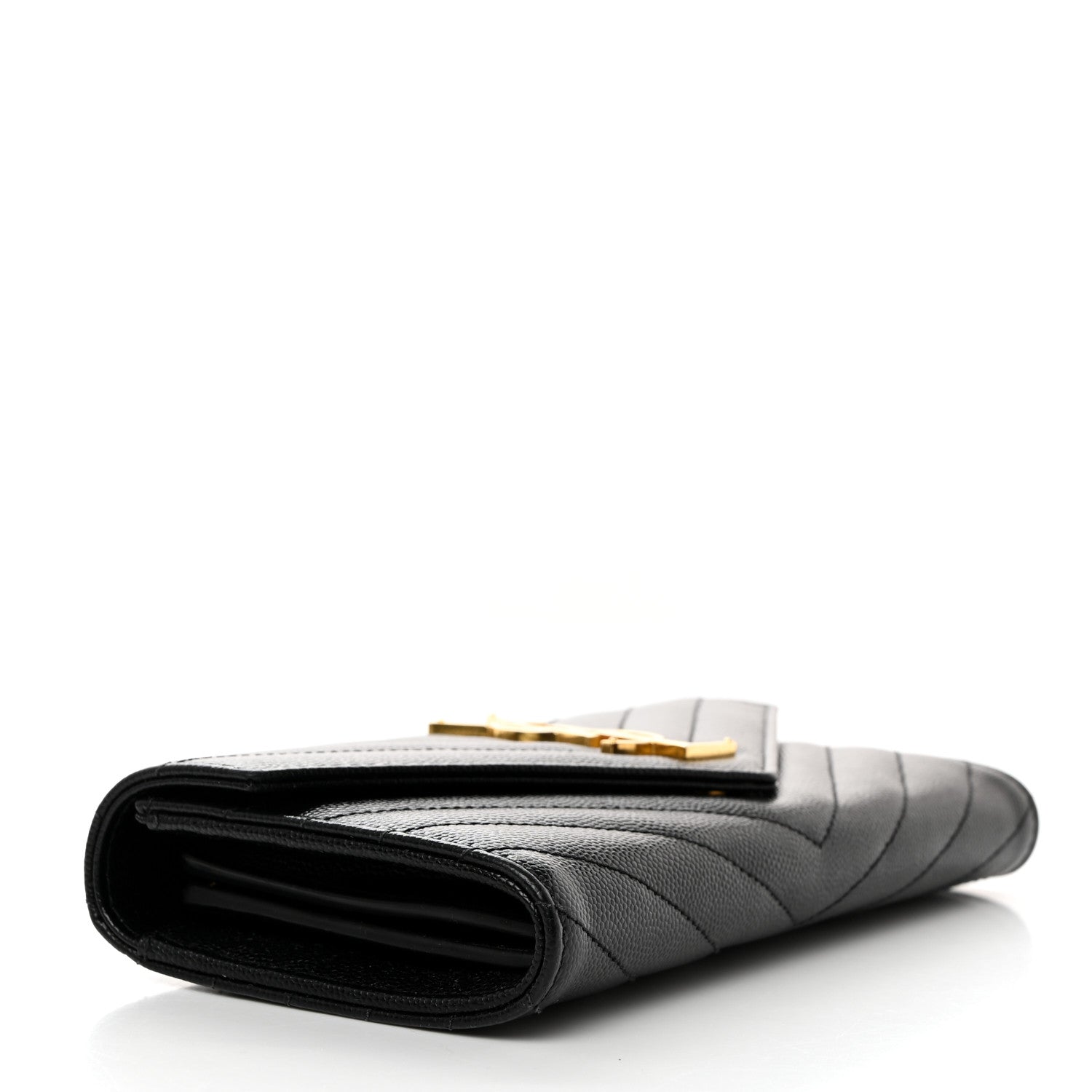 Saint Laurent SAINT LAURENT Grain De Poudre Matelasse Chevron Monogram Flap Wallet Black 4 of 8