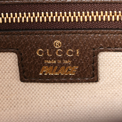 Gucci X PALACE Monogram Jumbo GG Textured Dollar Calfskin Web Medium Ophidia Shopping Tote Camel Ebony 5 of 9