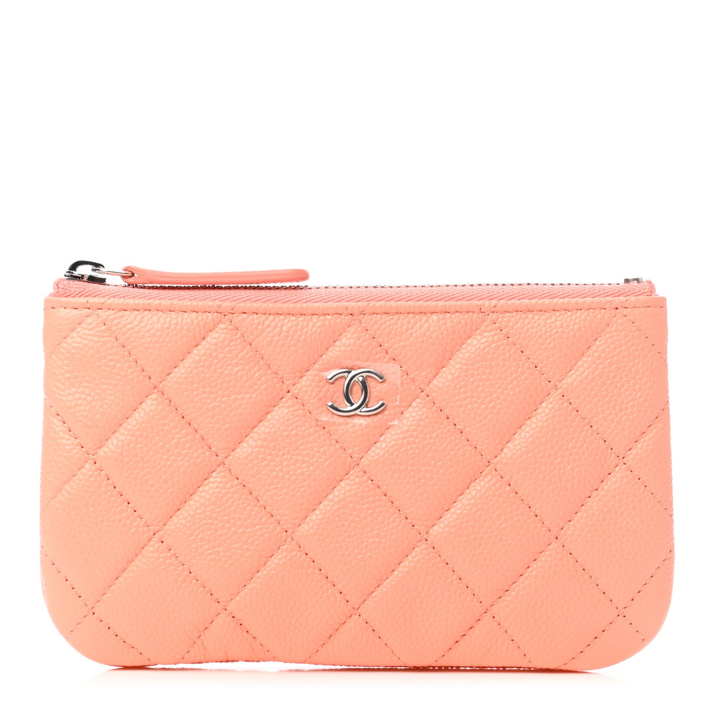 Caviar Quilted Small Cosmetic Case Coral