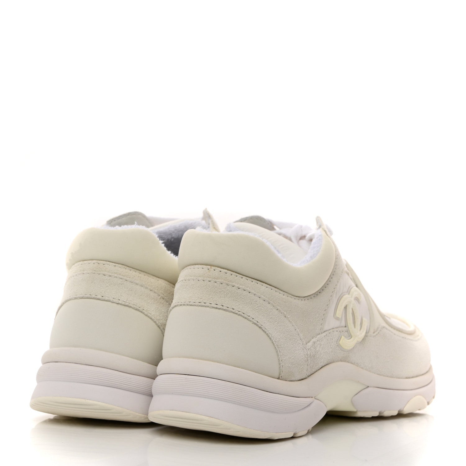 Chanel Suede Calfskin Fabric CC Sneakers 37 White 4 of 10