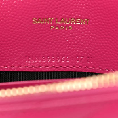 Saint Laurent Grain De Poudre Matelasse Chevron Monogram Envelope Chain Wallet Fresh Fuchsia 7 of 10