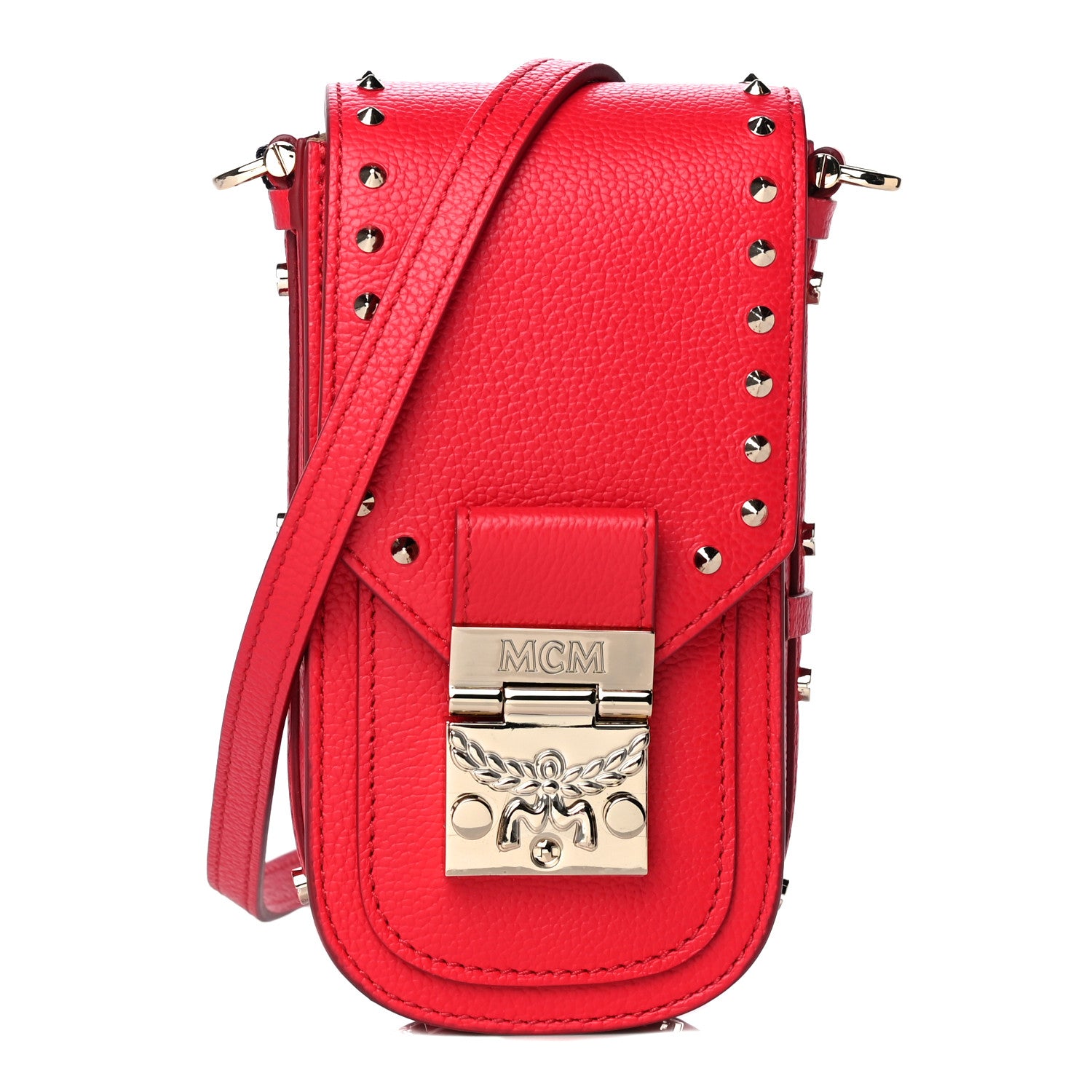 MCM Calfskin Studded X-Mini Patricia Crossbody Chinese Red 1 of 8