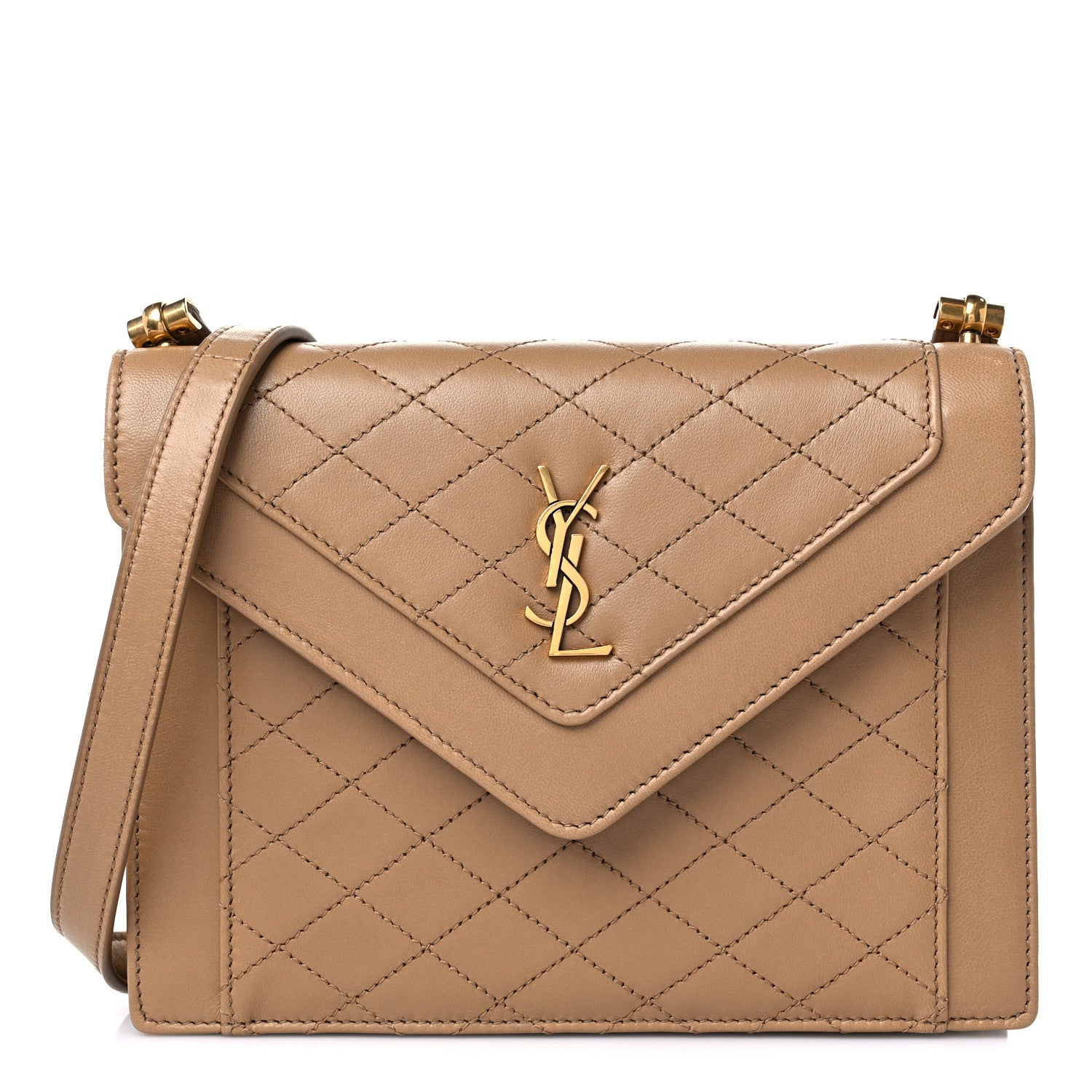 Saint Laurent Lambskin Quilted Mini Gaby Satchel Dark Beige 1 of 10