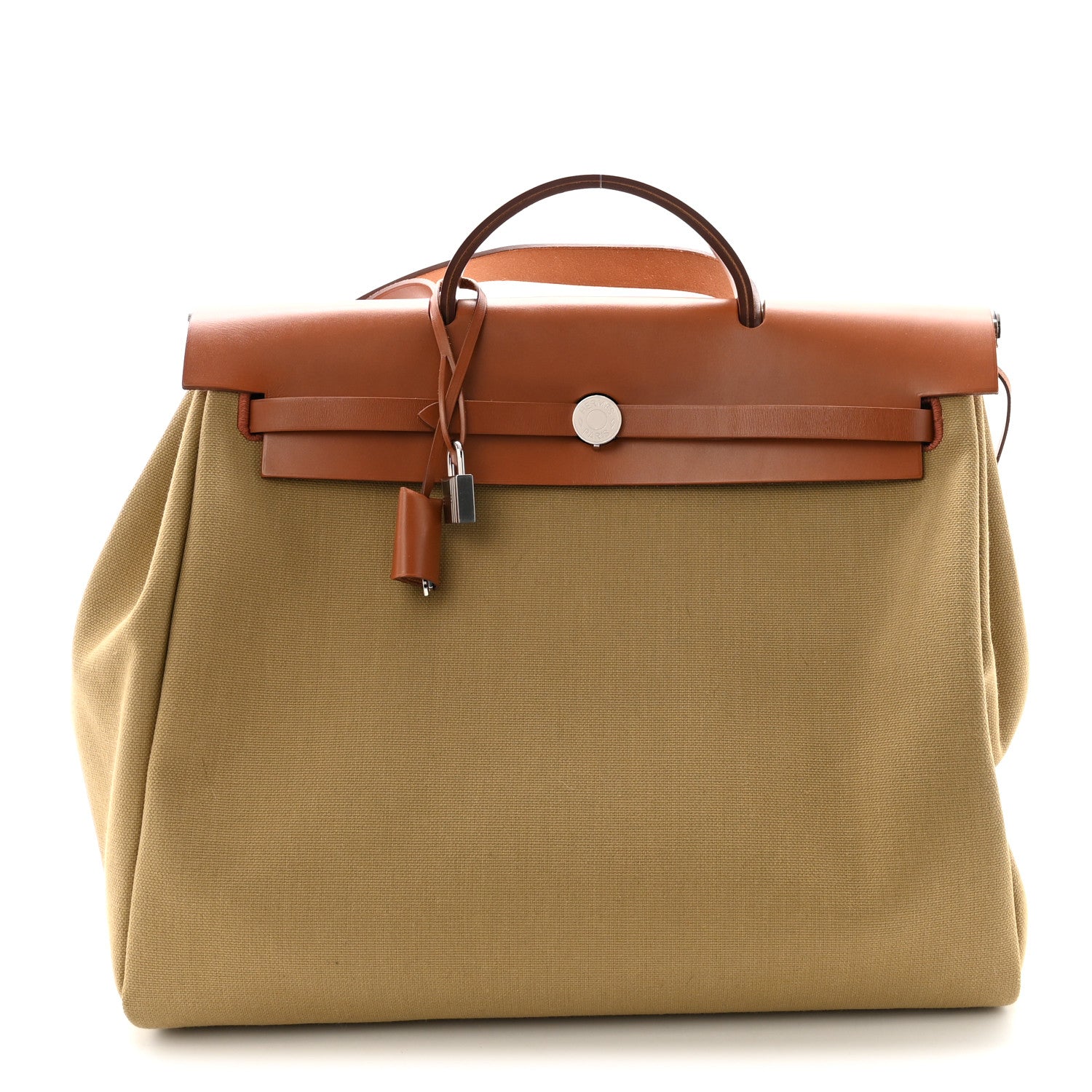 Hermes Military Toile Vache Hunter Herbag Zip Retourne 39 MM Poussiere Fauve 1 of 11