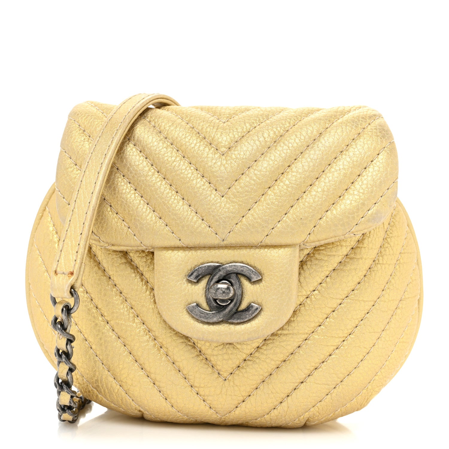Chanel Metallic Aged Calfskin Chevron Small Bubble CC Flap Gold 1 of 13