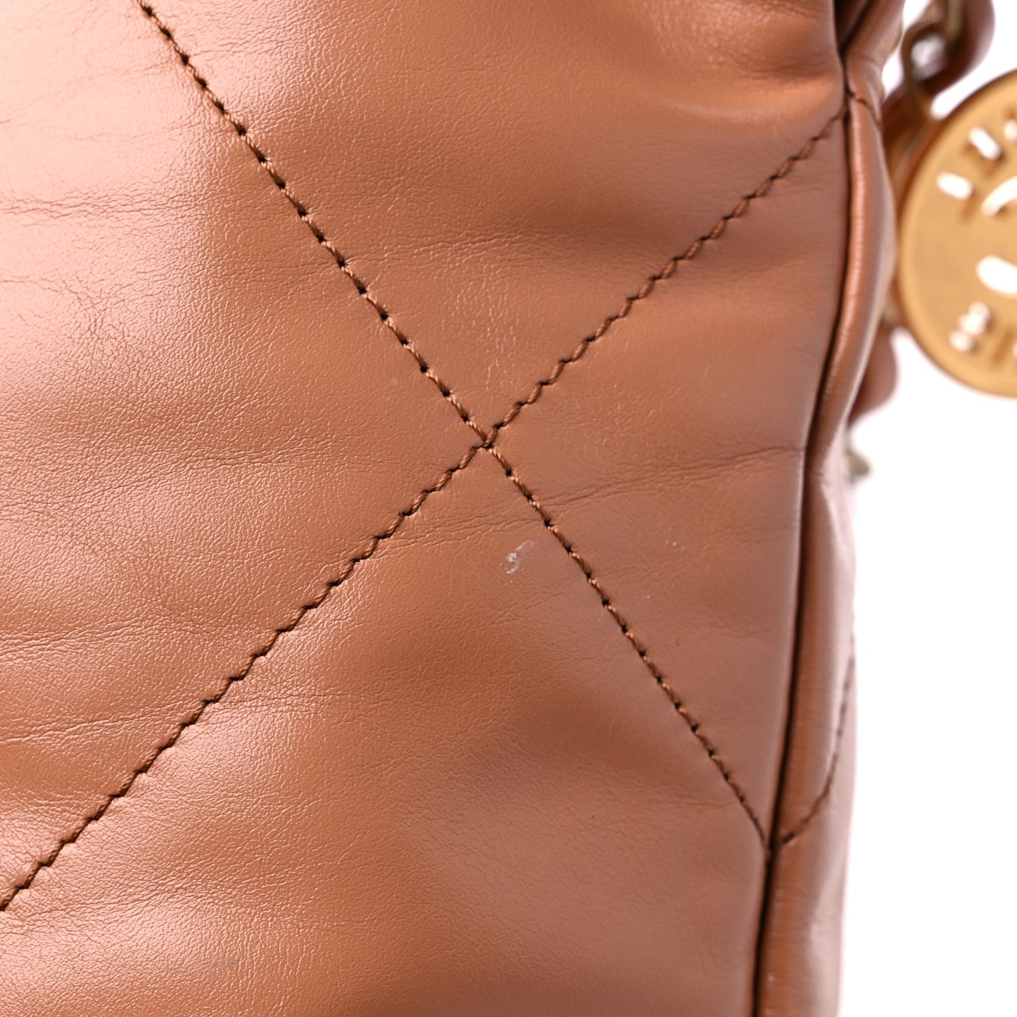 Shiny Calfskin Quilted Small Chanel 22 Camel
