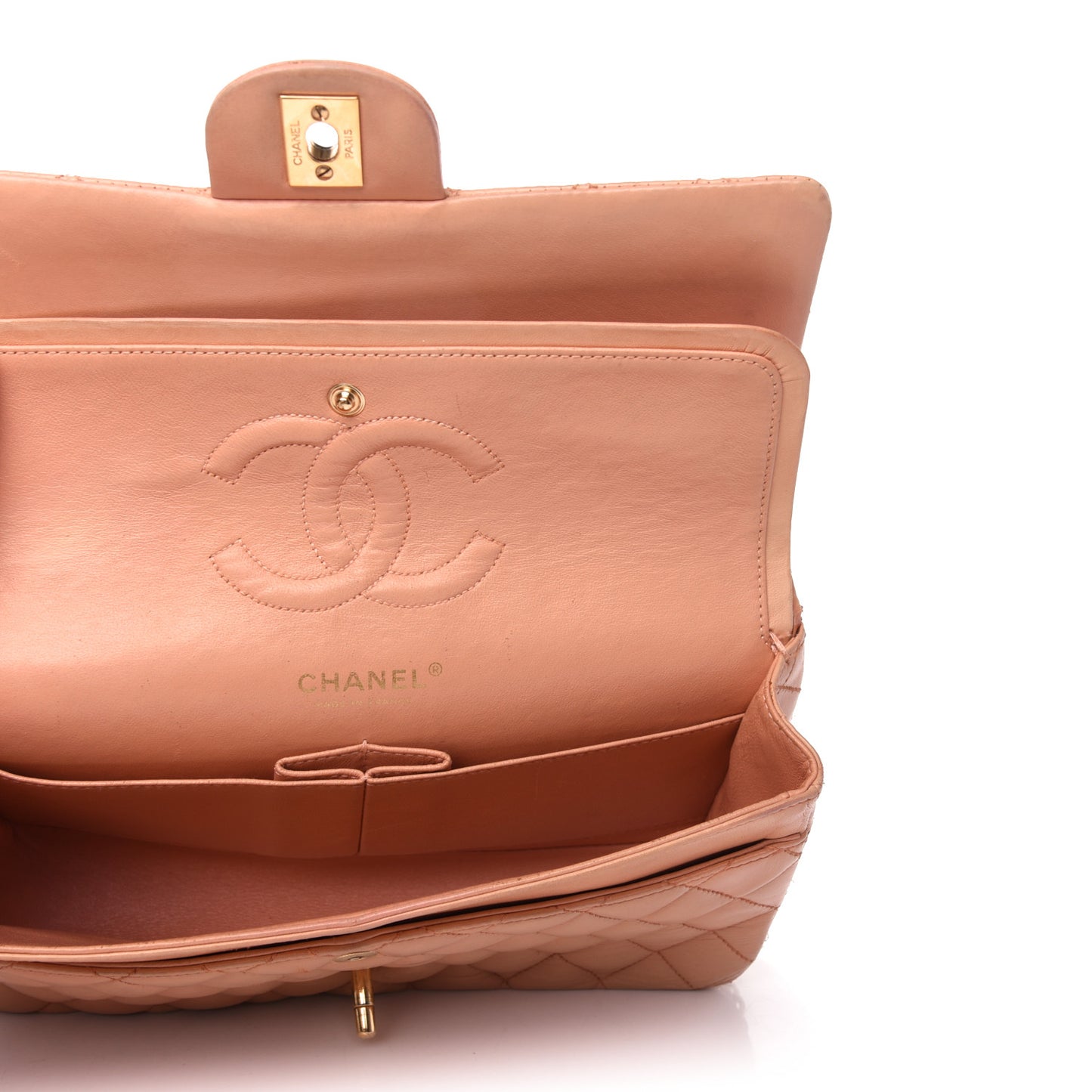 Lambskin Quilted Medium Double Flap Light Pink