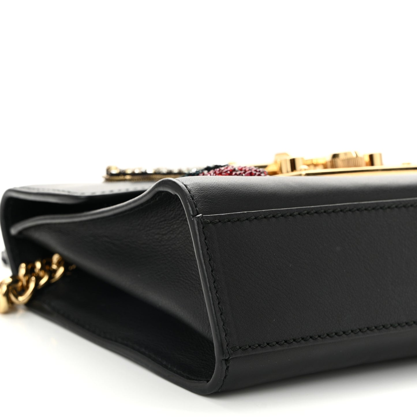 Calfskin Strawberry Embroidered Small Padlock Shoulder Bag Black