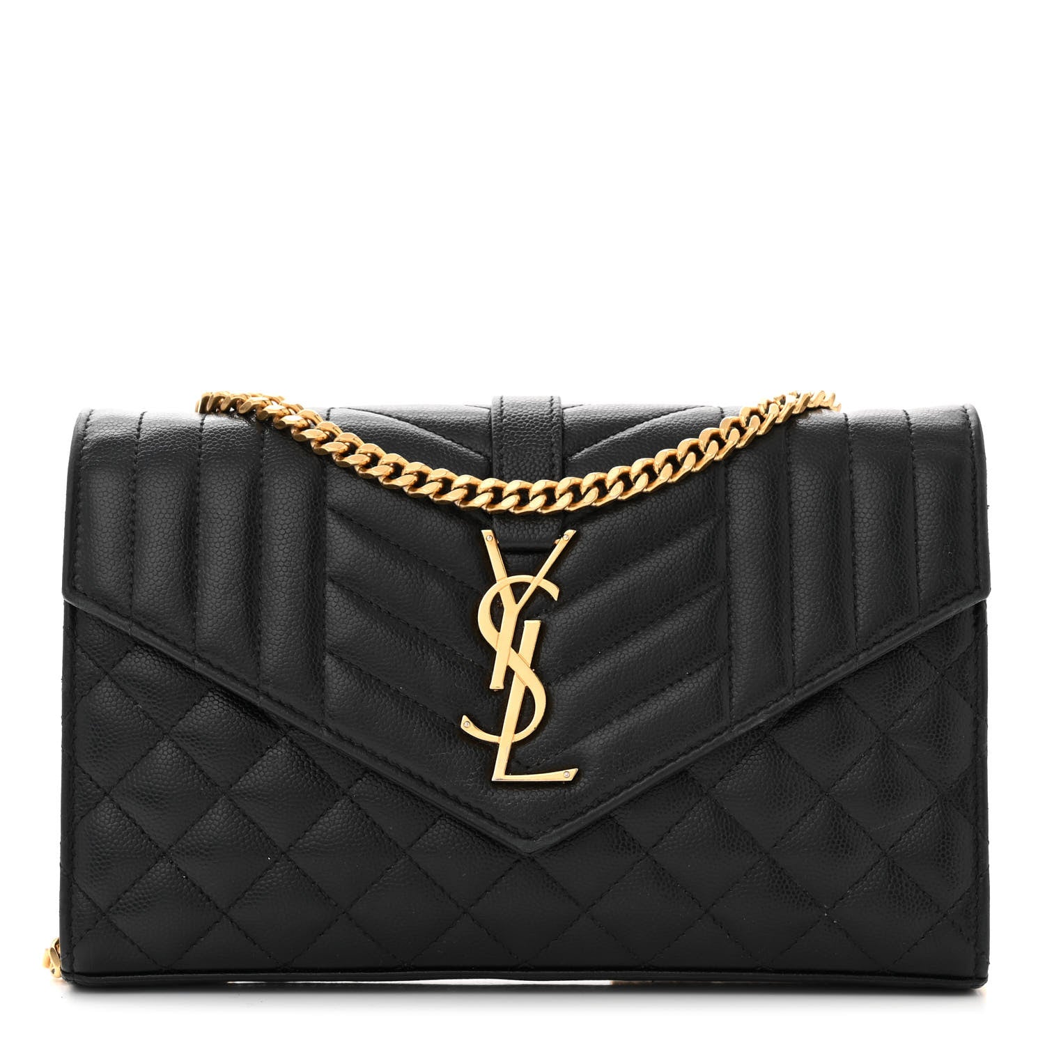 Saint Laurent Grain De Poudre Mixed Matelasse Triquilt Monogram Chain Wallet Black 1 of 10