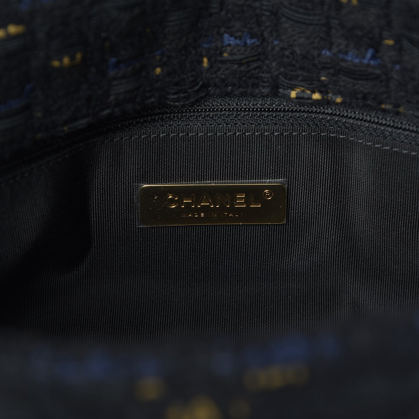 Tweed Quilted Large Chanel 19 Flap Black Navy Gold