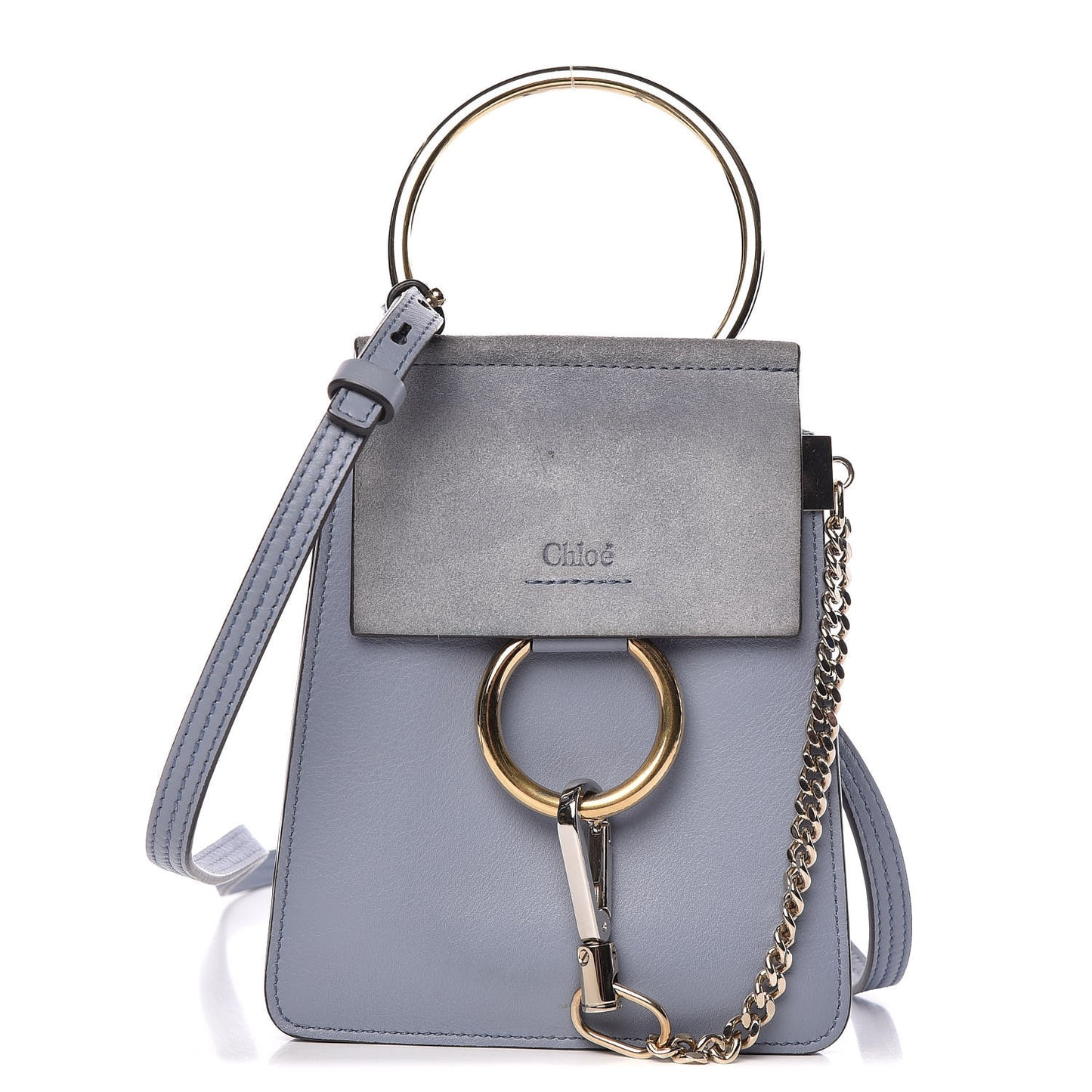Suede Calfskin Mini Faye Bracelet Bag Washed Blue