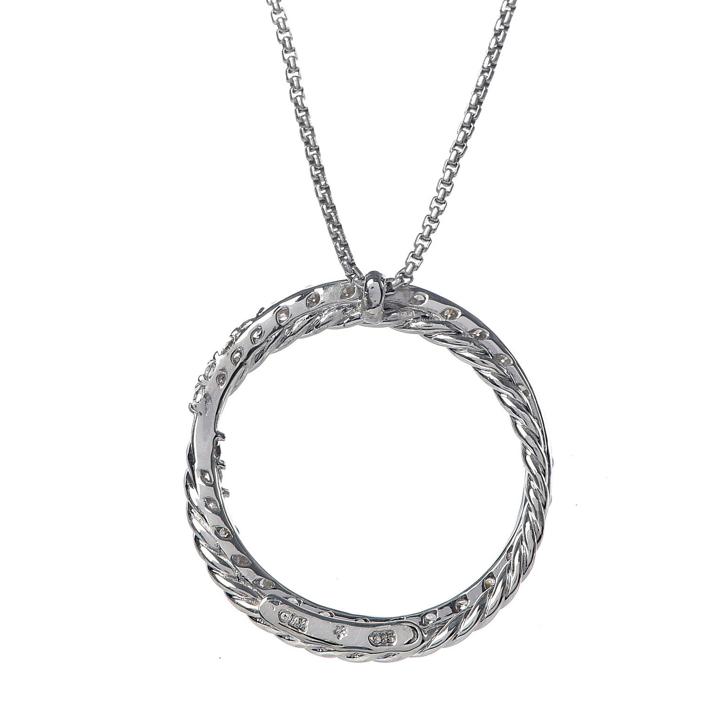 Sterling Silver Diamond Crossover Circle Pendant Necklace