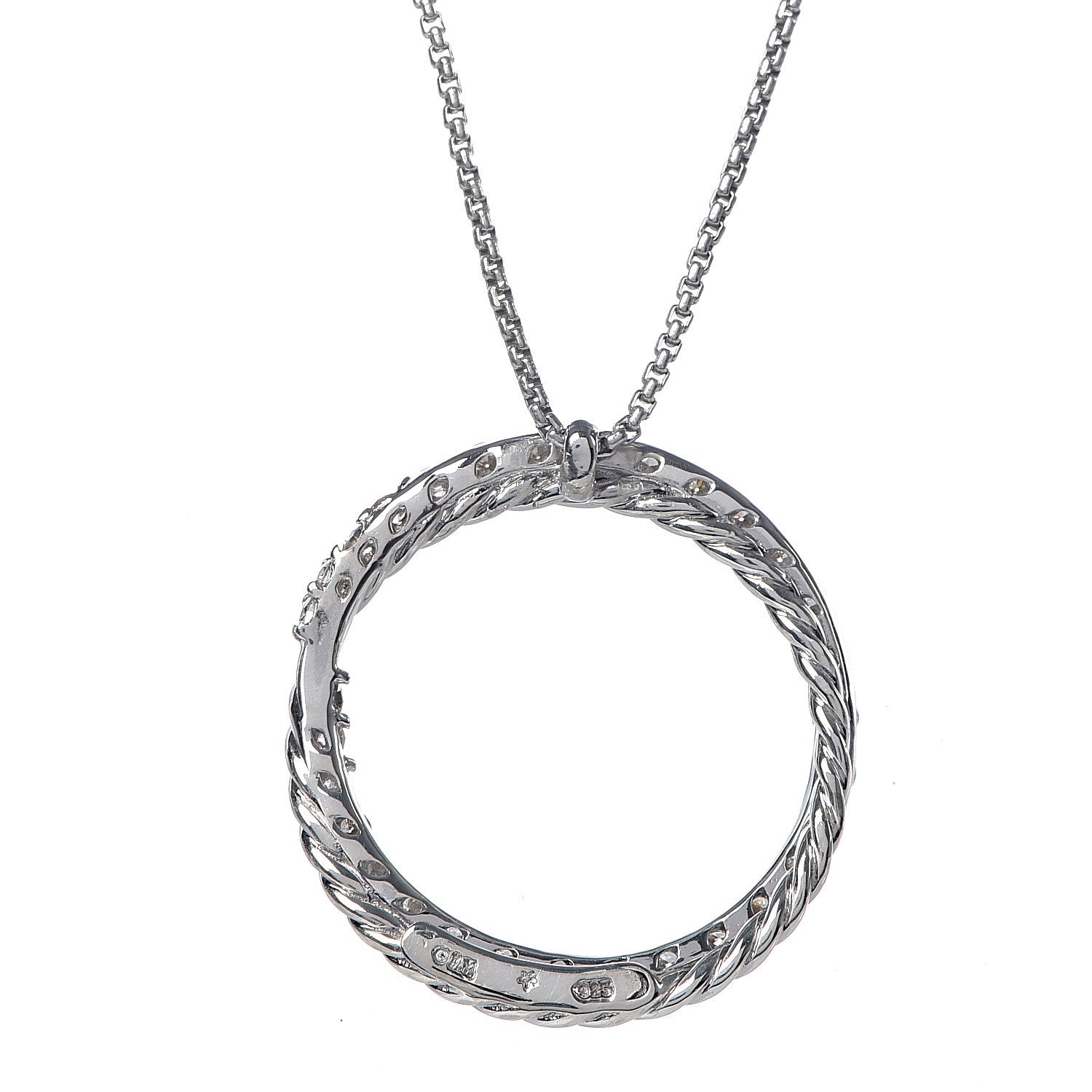 David Yurman Sterling Silver Diamond Crossover Circle Pendant Necklace 5 of 7