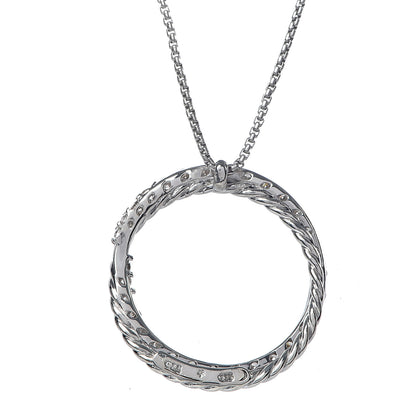 David Yurman Sterling Silver Diamond Crossover Circle Pendant Necklace 5 of 7