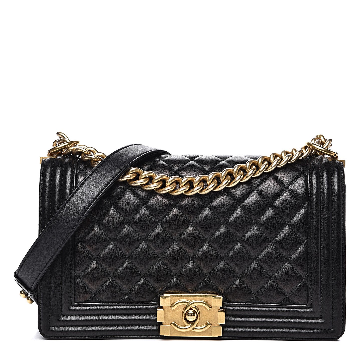 Lambskin Quilted Medium Boy Flap Black