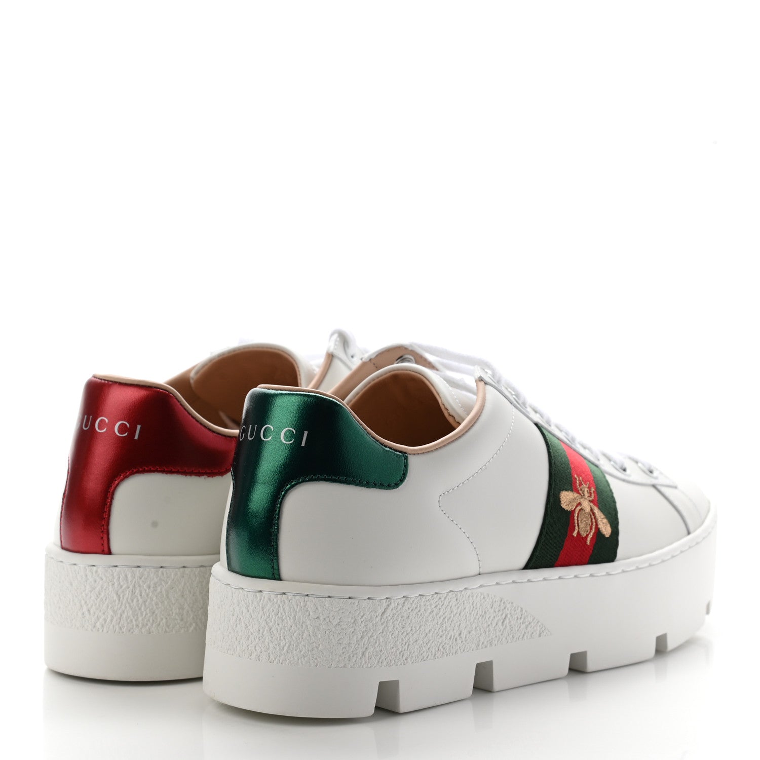 Gucci Calfskin Web Bee Embroidered Womens Ace Platform Sneakers 36 White 4 of 11