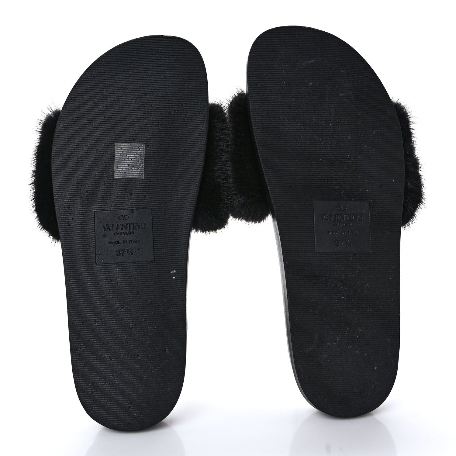 Valentino Garavani Mink Fur Rockstud Slide Sandals 37.5 Black 5 of 8