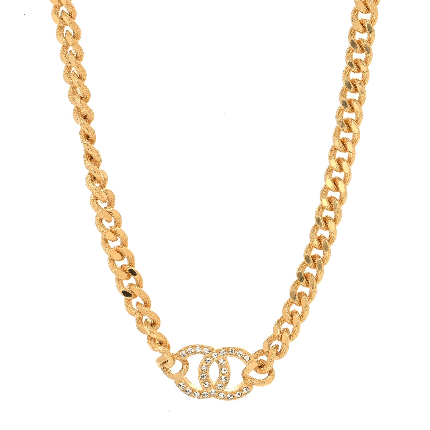 Chanel Crystal Chain Link CC Choker Necklace Gold 1 of 5