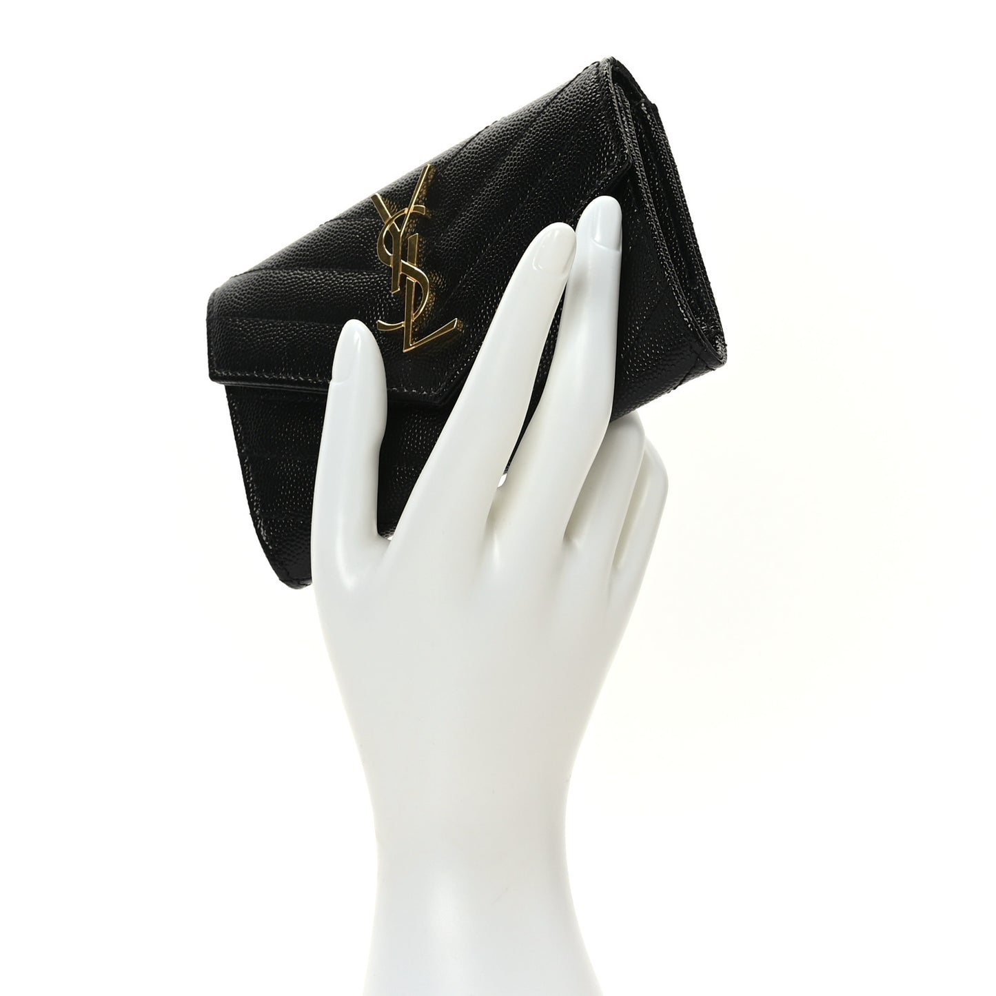 Grain De Poudre Matelasse Chevron Small Monogram Envelope Wallet Black