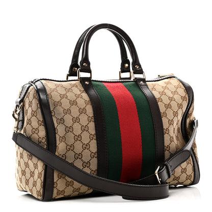 Gucci Monogram Selleria Calfskin Vintage Web Medium Boston Beige Ebony Cocoa 3 of 10