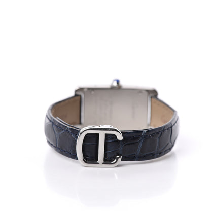 Cartier Stainless Steel Alligator 19mm Tank Americaine Quartz Watch Blue 4 of 10