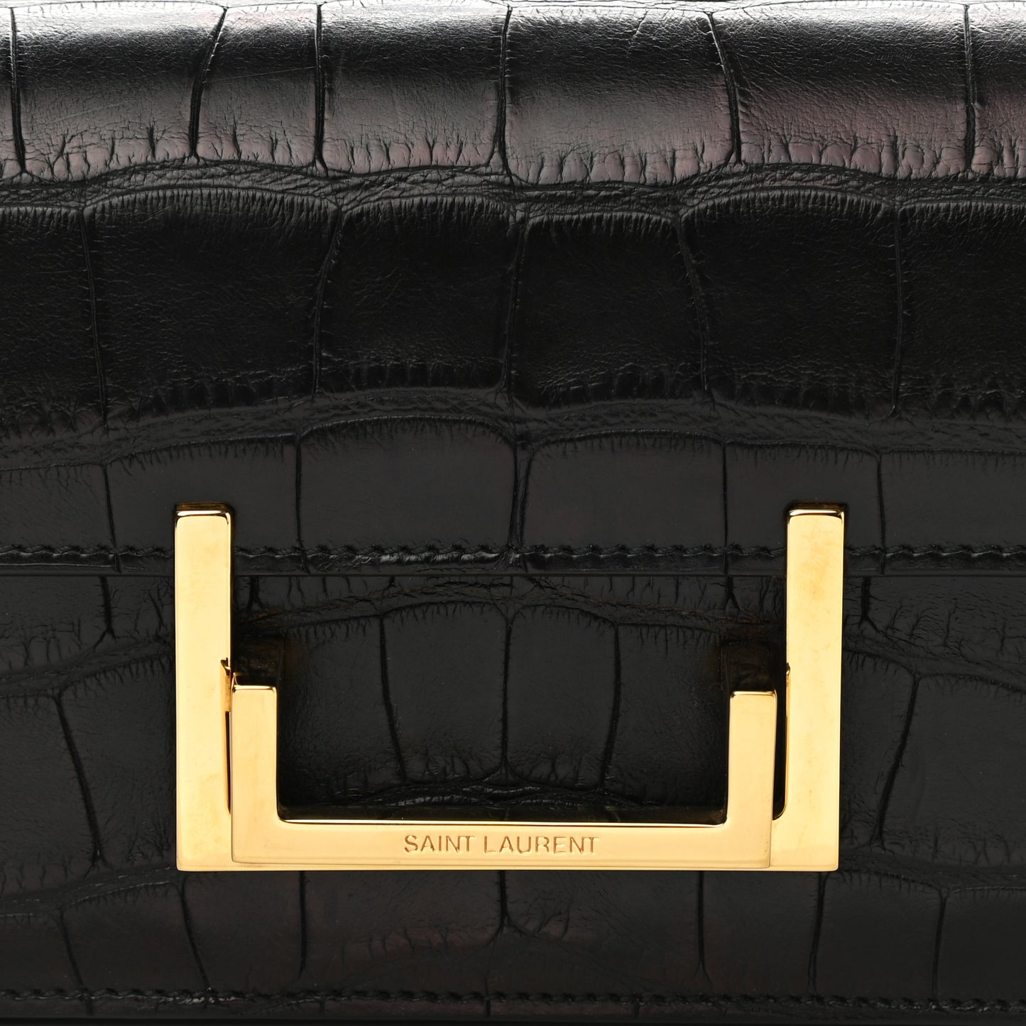 Calfskin Crocodile Embossed Lulu Clutch Black