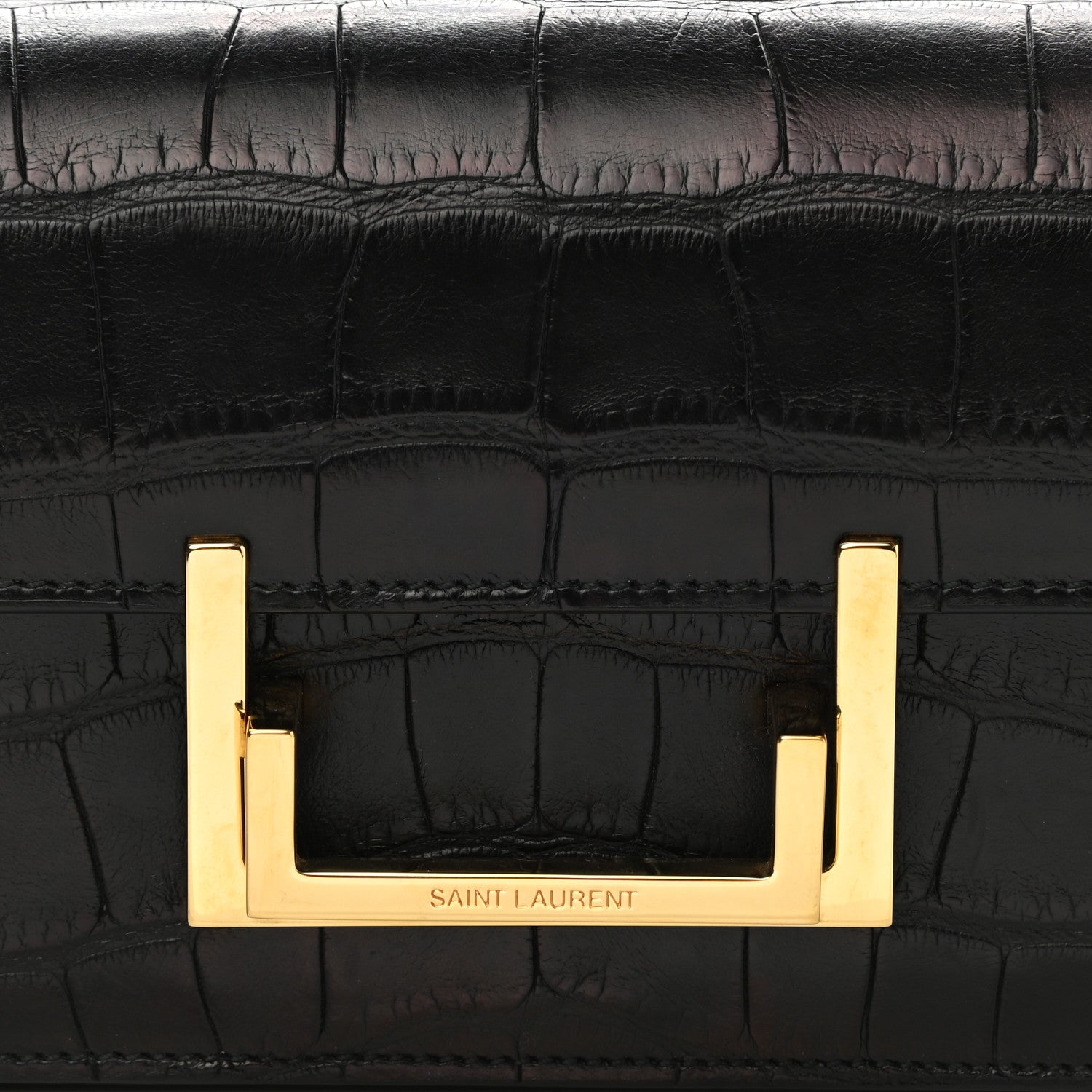 Saint Laurent Calfskin Crocodile Embossed Lulu Clutch Black 7 of 7