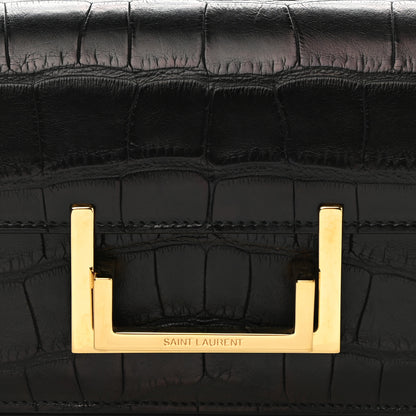 Saint Laurent Calfskin Crocodile Embossed Lulu Clutch Black 7 of 7