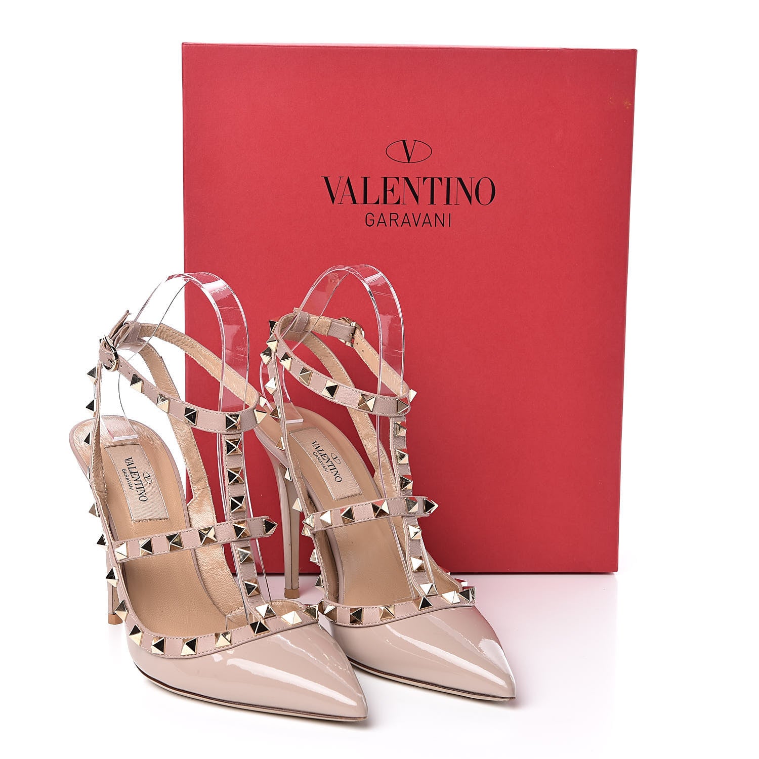 Valentino Garavani Patent Nappa Rockstud Ankle Strap 100mm Pumps 38 Poudre 9 of 9