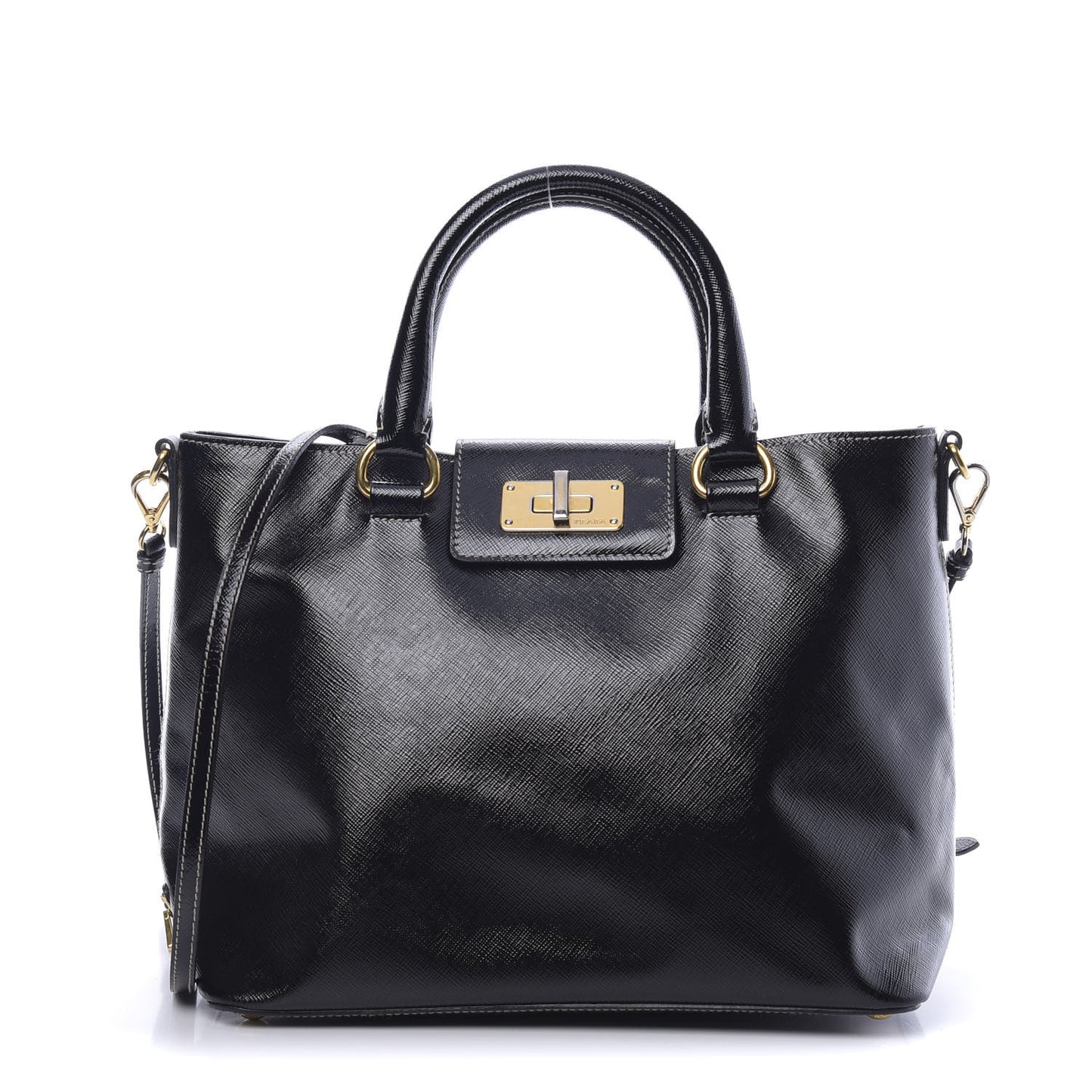 Saffiano Vernice Turn Lock Shopping Tote Black