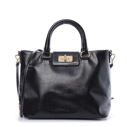 Prada Saffiano Vernice Turn Lock Shopping Tote Black 1 of 11