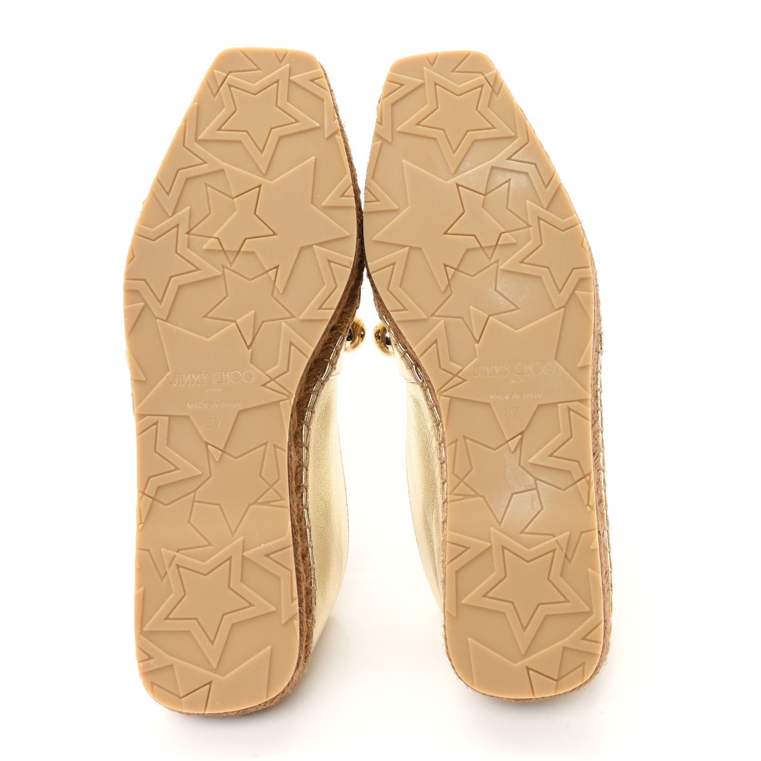 Jimmy Choo Metallic Lambskin Pearl Dru Espadrille Flats 37 Gold 6 of 9