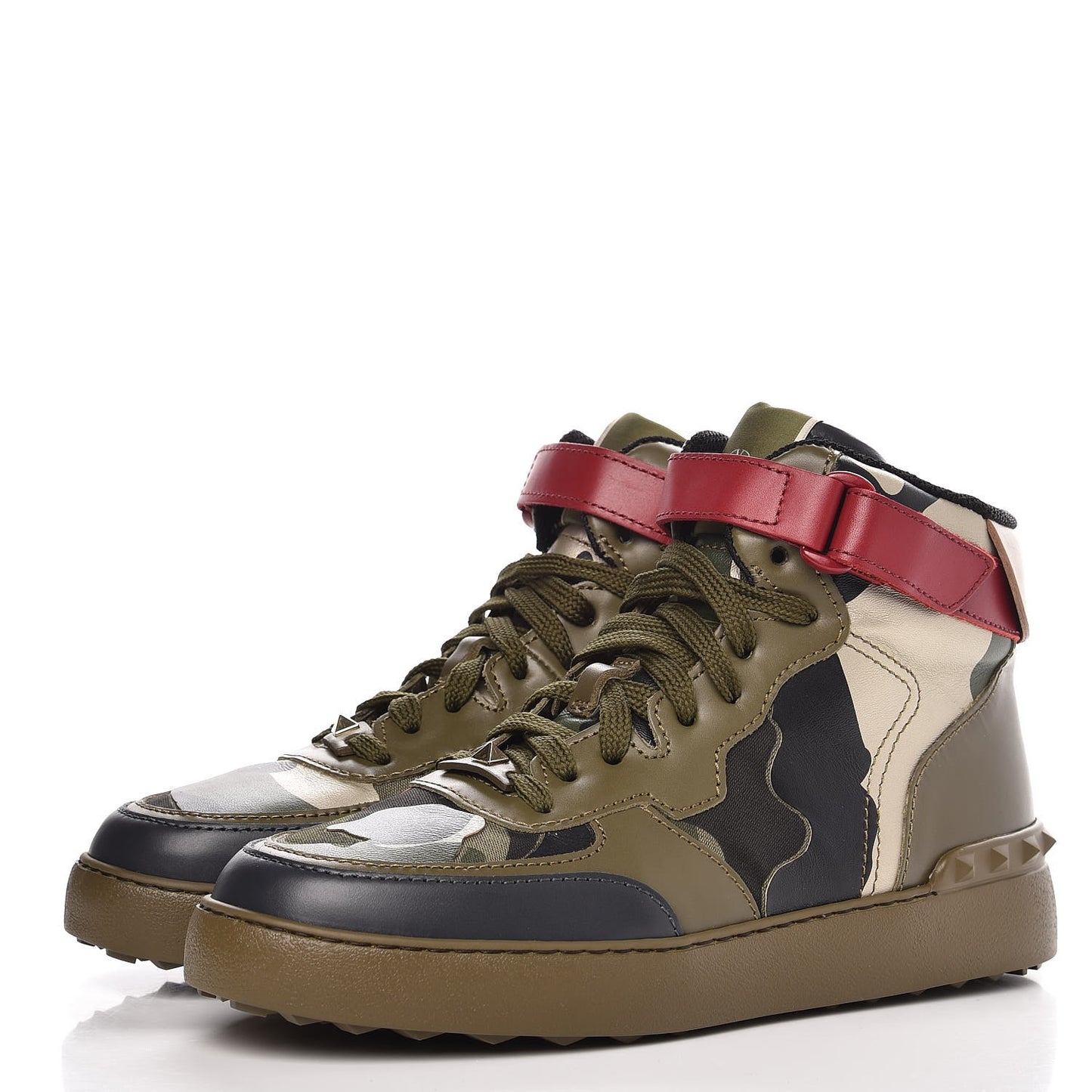 Calfskin Canvas Camouflage Rockstud Rock Be Sneakers 39.5 Olive