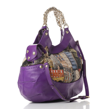 Versace Calfskin Coated Canvas Printed Tote Purple 3 of 11