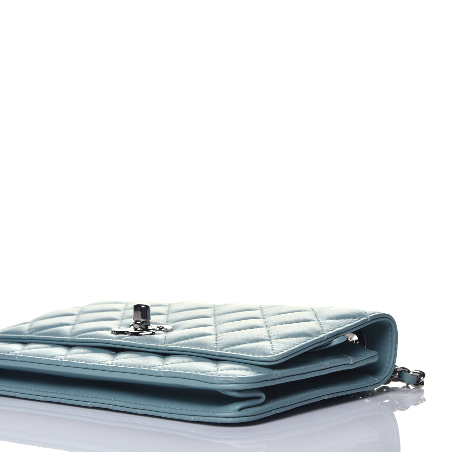 Lambskin Quilted Trendy CC Wallet On Chain WOC Light Blue