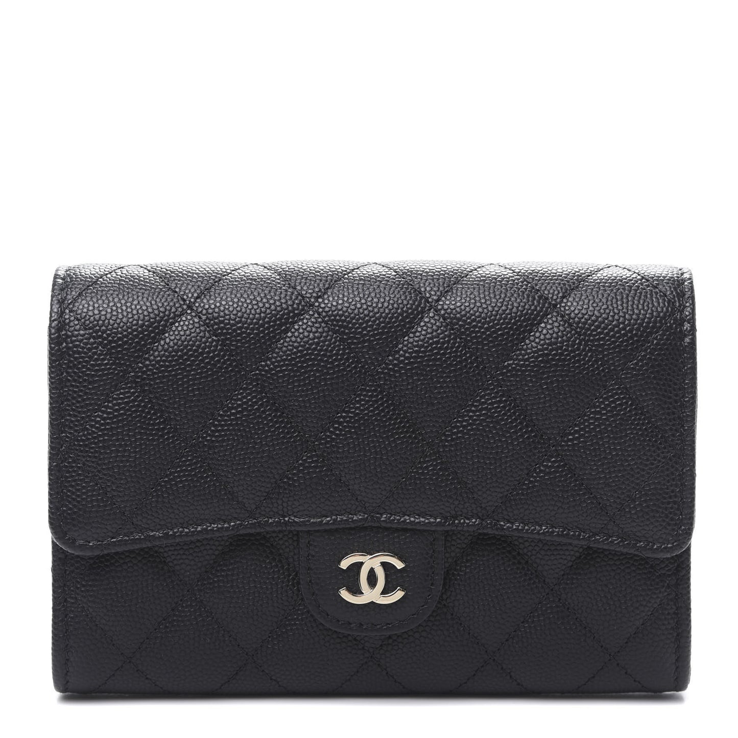 Caviar Quilted Medium Flap Wallet Black