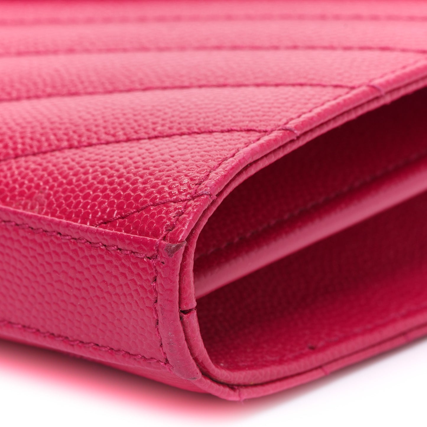 Grain De Poudre Matelasse Chevron Monogram Chain Wallet Lipstick Fuchsia