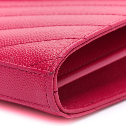 Saint Laurent Grain De Poudre Matelasse Chevron Monogram Chain Wallet Lipstick Fuchsia 10 of 12