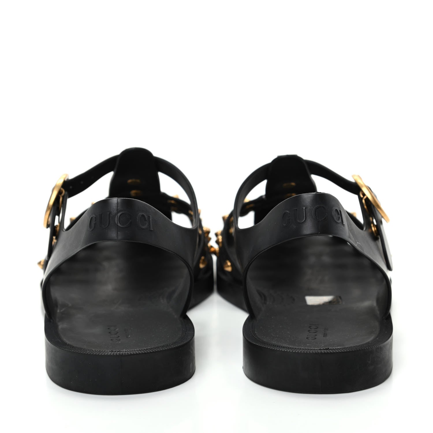 Gucci Rubber Mens Buckle Strap Stud Sandal 9 Black 741215
